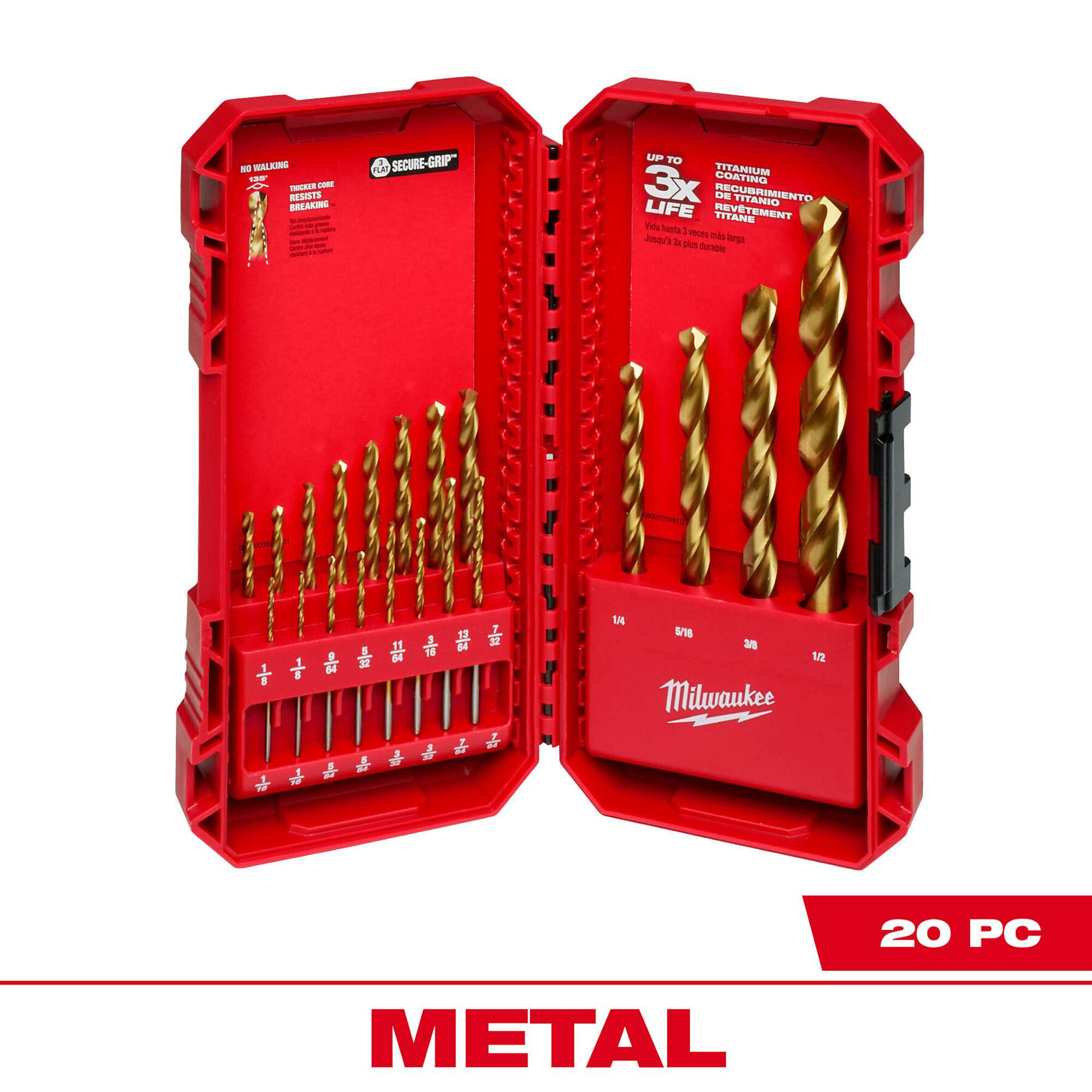 Milwaukee TitaniumCoated Drill Bit Set, 20Pc., Model 48891105